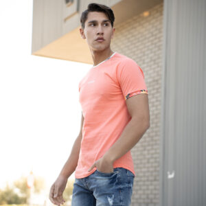 Ανδρικό T-shirt Topmen Σομόν με τύπωμα και λεπτομέρειες (12310011)