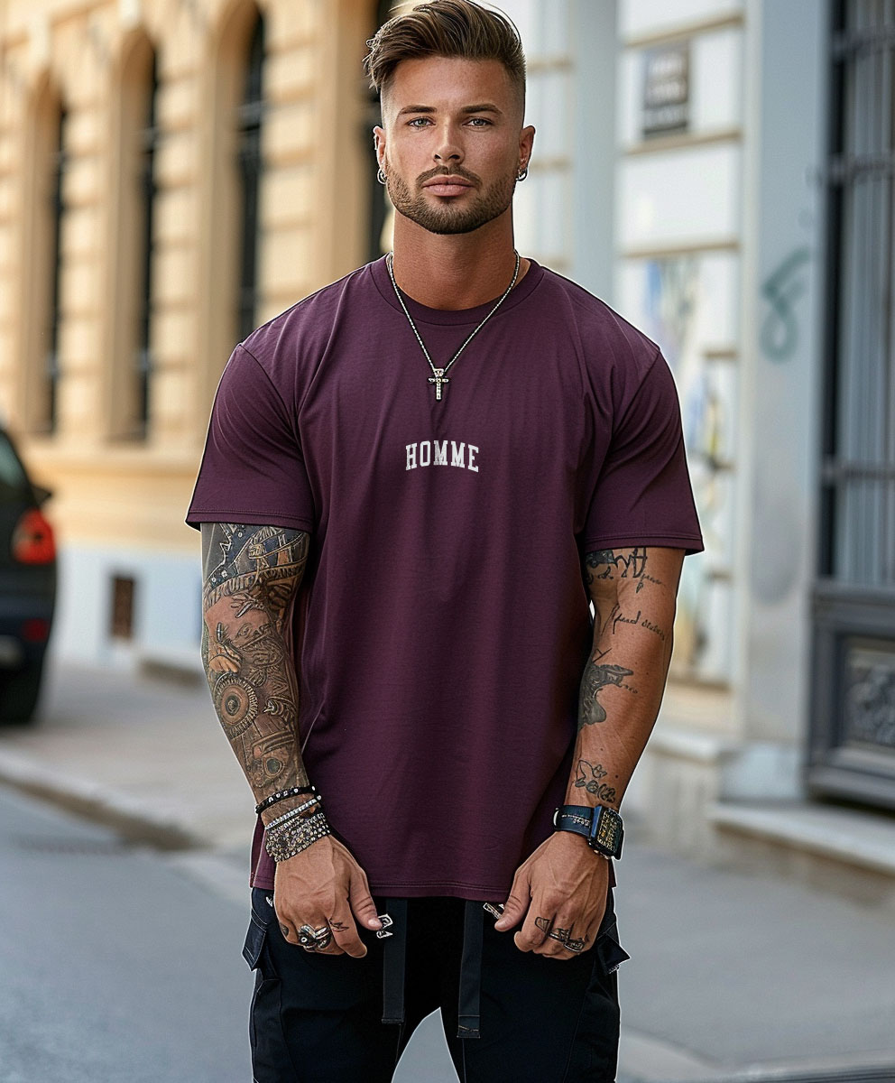 1 Ανδρικό T-shirt Topmen Μπορντό με τύπωμα (12410042) - Image 1