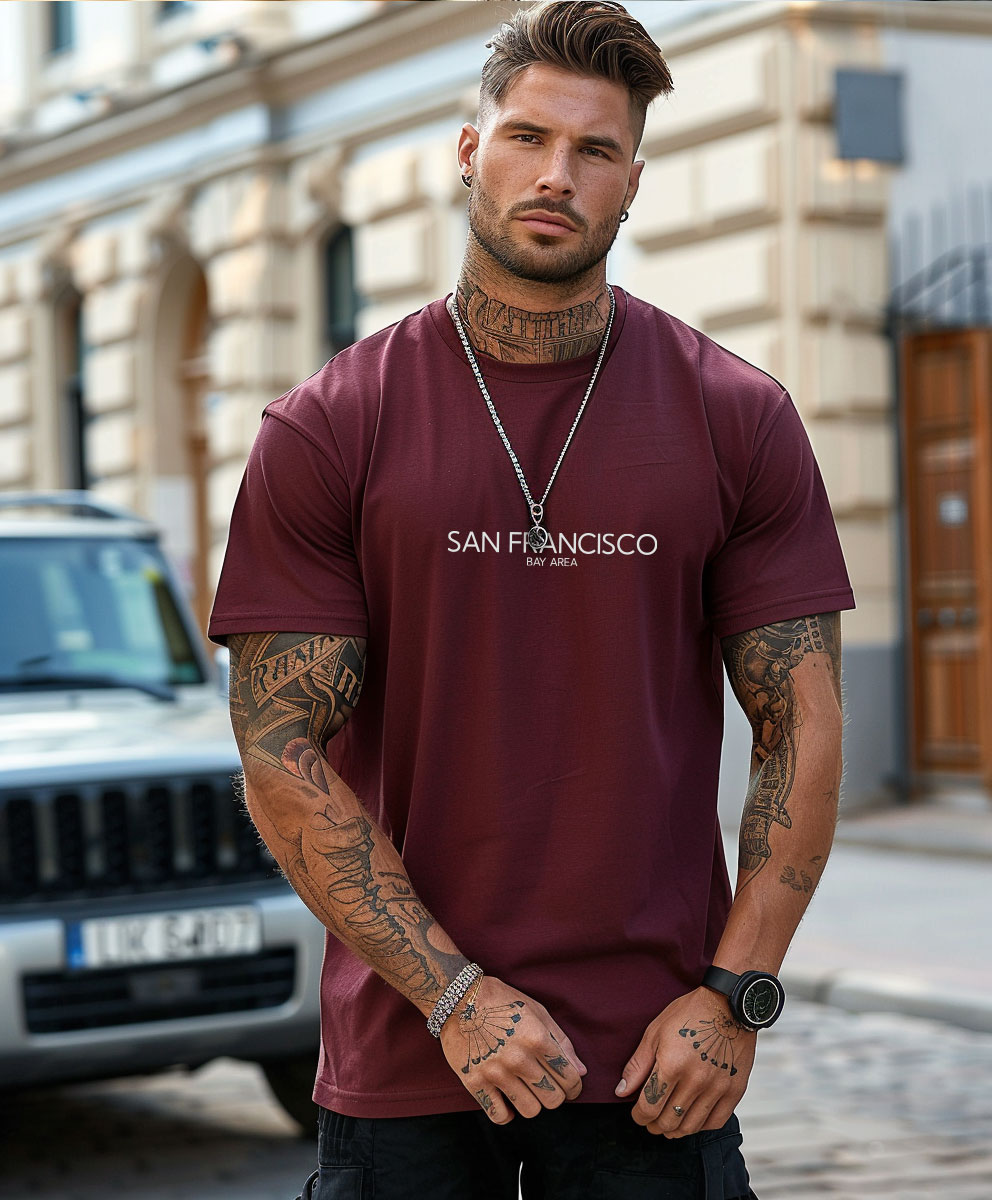 2 Ανδρικό T-shirt Topmen Μπορντό με τύπωμα (12410041) - Image 1