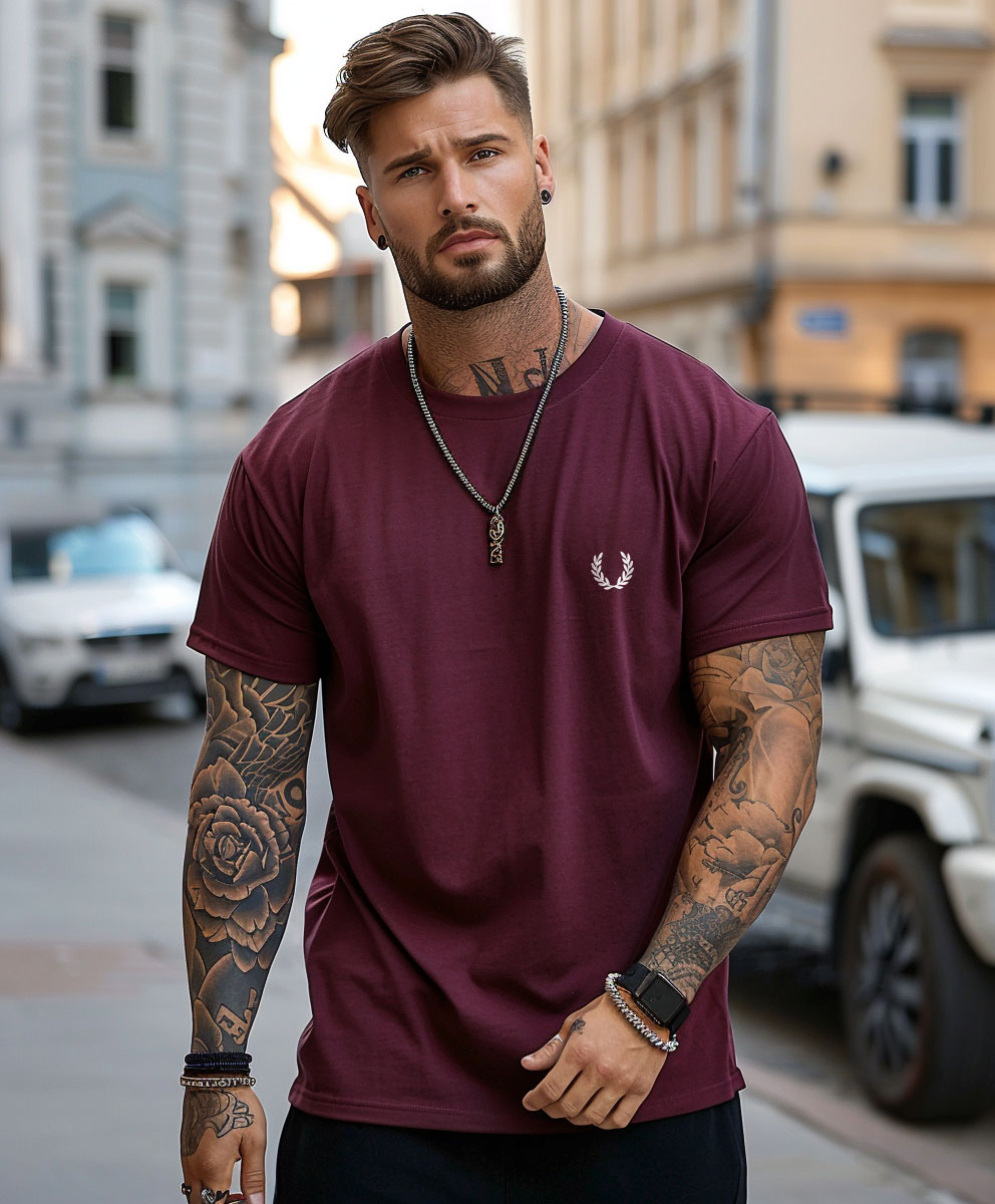 3 Ανδρικό T-shirt Topmen Μπορντό με τύπωμα (12410053) - Image 1