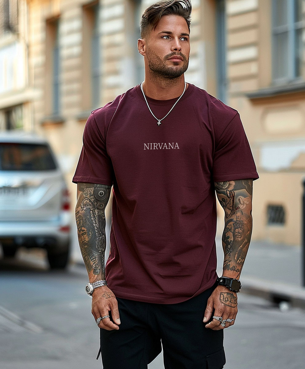 4 Ανδρικό T-shirt Topmen Μπορντό με τύπωμα (12410054) - Image 1